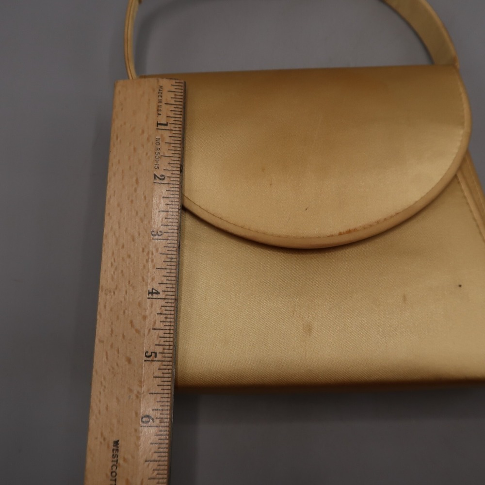 Vintage 80s LORD & TAYLOR Gold Satin Purse Handbag w Mirror & Crossbody Strap - Picture 2 of 8